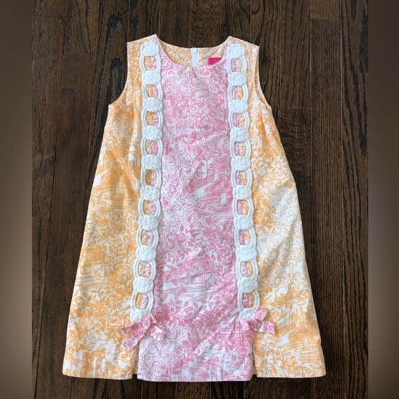 Lilly Pulitzer Other - Lilly Pulitzer Jubilee Girls 6 RARE Orange/Pink Floral Toile Shift Dress - EUC!